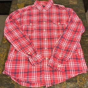 Vintage Polo Ralph Lauren Mens XL Shirt Epaulets Red Plaid Long Sleeve